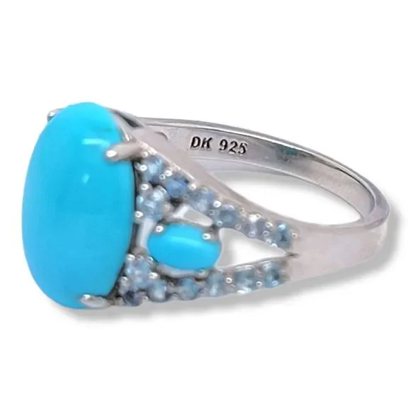 Platinum on Sterling Silver Oval Cabochon Sleep Beauty Turquoise Blue Topaz Ring - Picture 6 of 6